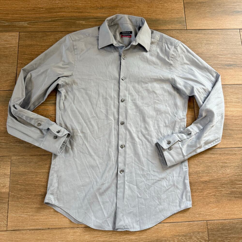 Van Heusen Dress Shirt Flex Collar Slim Fit Stretch Gray Size 15